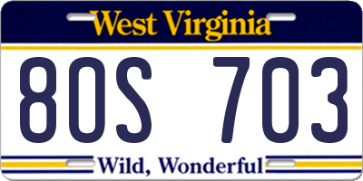 WV license plate 8OS703