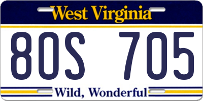 WV license plate 8OS705