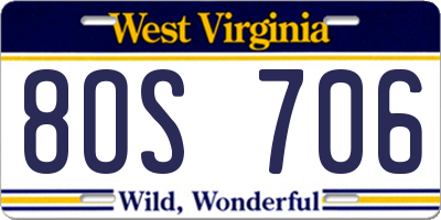 WV license plate 8OS706