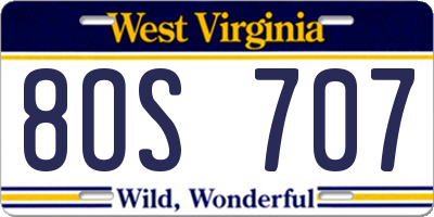 WV license plate 8OS707