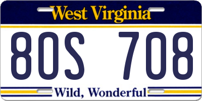 WV license plate 8OS708
