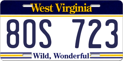 WV license plate 8OS723