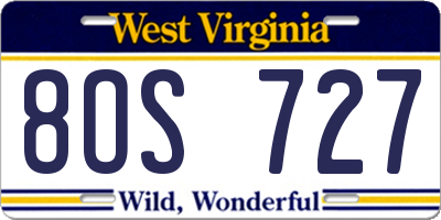 WV license plate 8OS727
