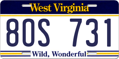 WV license plate 8OS731