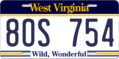 WV license plate 8OS754