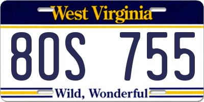 WV license plate 8OS755