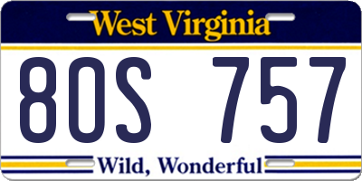 WV license plate 8OS757