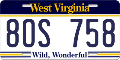 WV license plate 8OS758