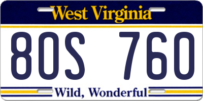 WV license plate 8OS760
