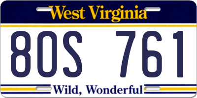 WV license plate 8OS761