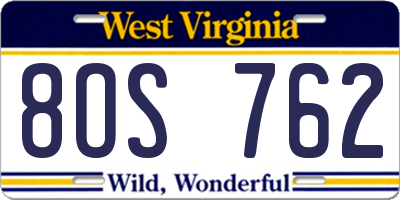 WV license plate 8OS762