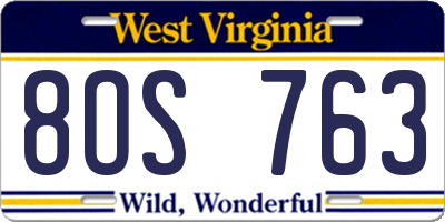 WV license plate 8OS763