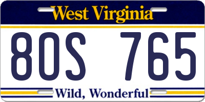 WV license plate 8OS765