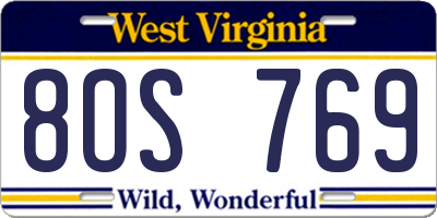 WV license plate 8OS769
