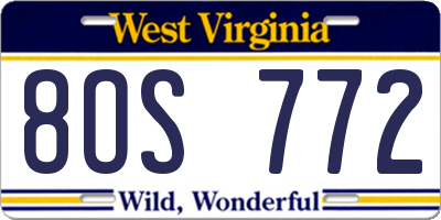 WV license plate 8OS772