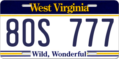 WV license plate 8OS777