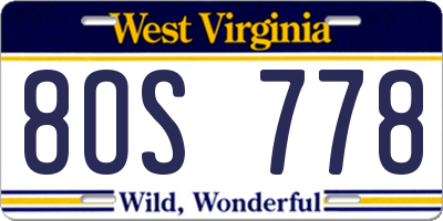 WV license plate 8OS778