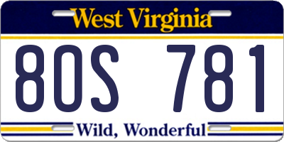 WV license plate 8OS781