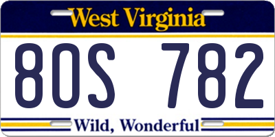 WV license plate 8OS782