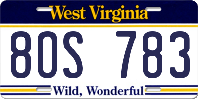 WV license plate 8OS783