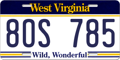 WV license plate 8OS785