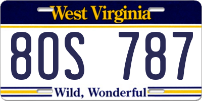 WV license plate 8OS787