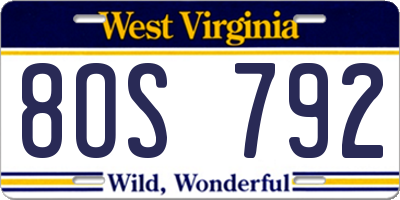 WV license plate 8OS792