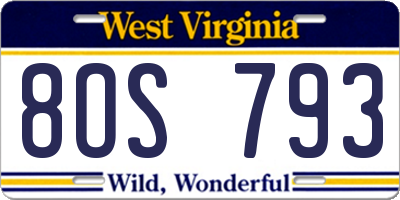WV license plate 8OS793