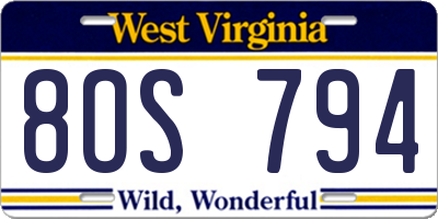 WV license plate 8OS794
