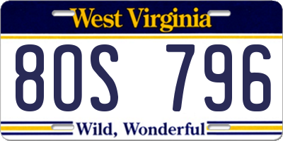 WV license plate 8OS796
