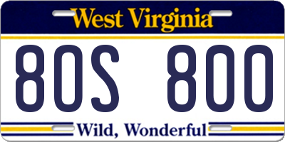 WV license plate 8OS800