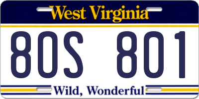 WV license plate 8OS801
