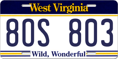 WV license plate 8OS803