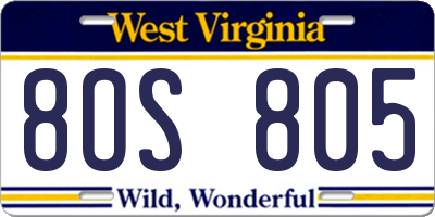 WV license plate 8OS805