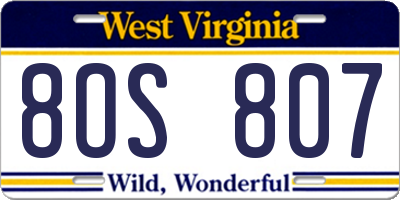 WV license plate 8OS807