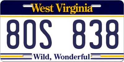 WV license plate 8OS838
