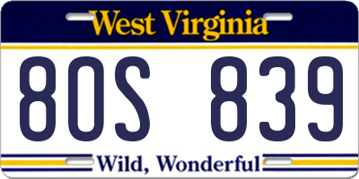 WV license plate 8OS839