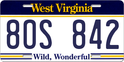 WV license plate 8OS842