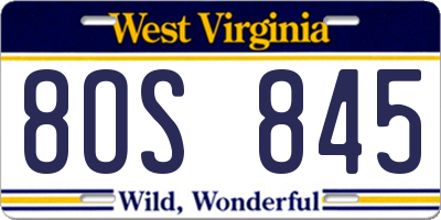 WV license plate 8OS845