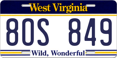 WV license plate 8OS849