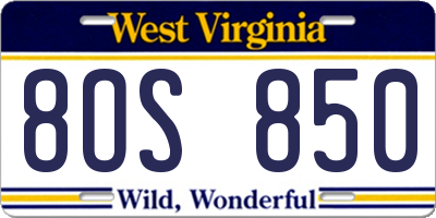WV license plate 8OS850
