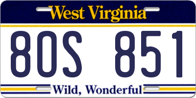 WV license plate 8OS851