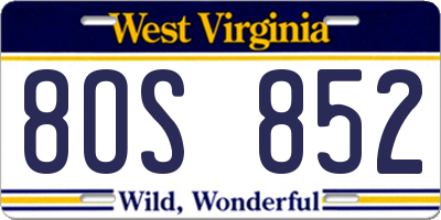 WV license plate 8OS852
