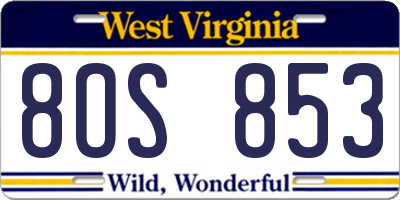 WV license plate 8OS853