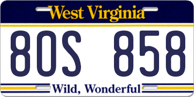 WV license plate 8OS858