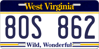 WV license plate 8OS862