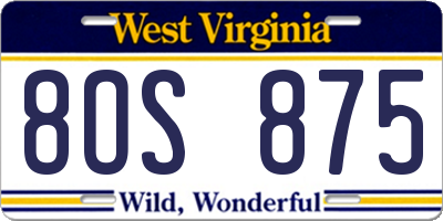 WV license plate 8OS875