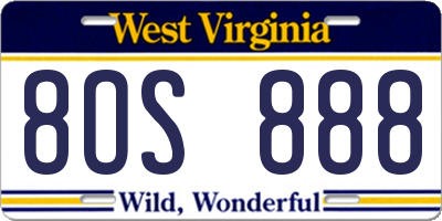 WV license plate 8OS888