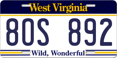 WV license plate 8OS892