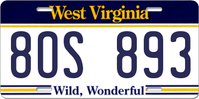 WV license plate 8OS893